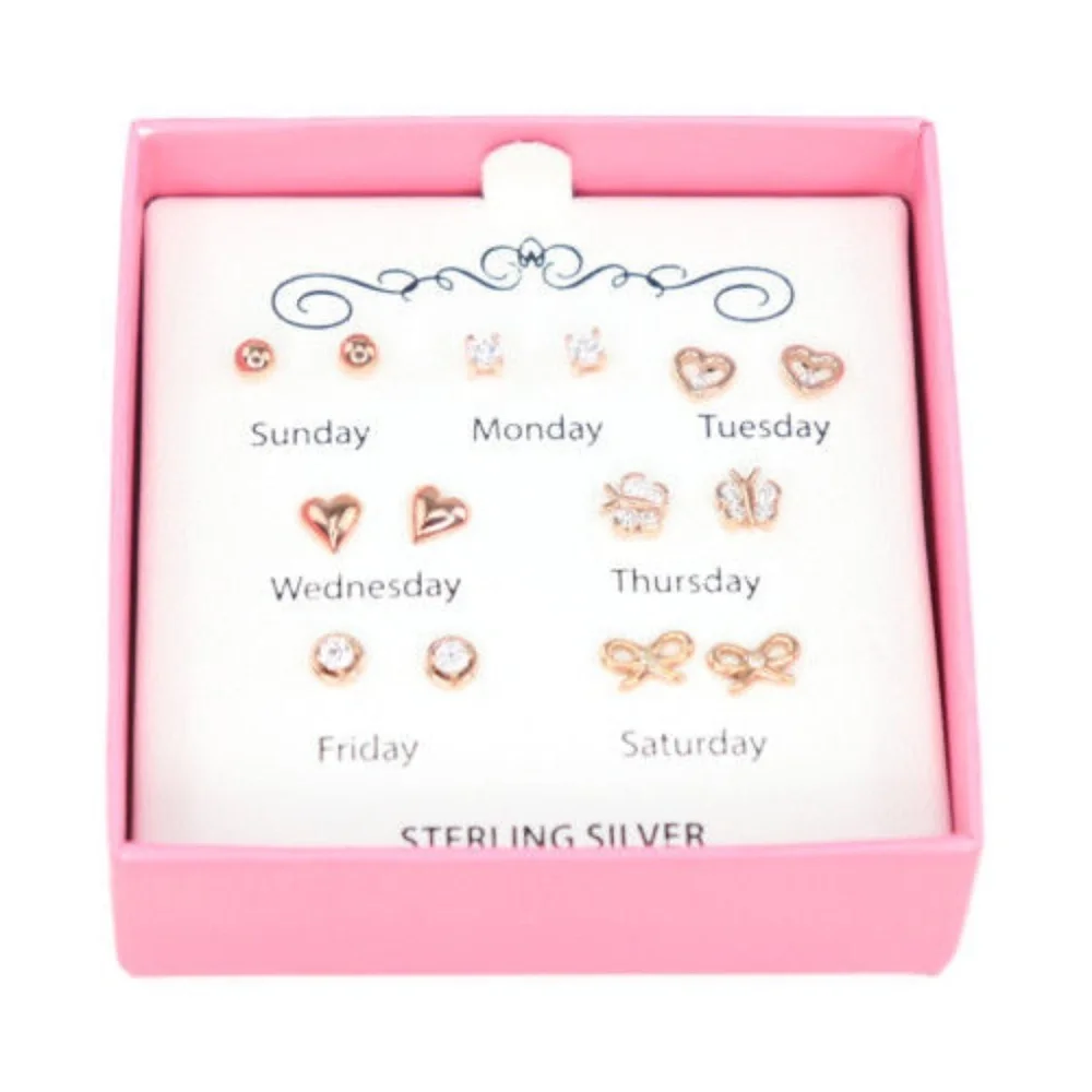 18K‎ Gold/Sterling Silver Polished & Crystal Studs